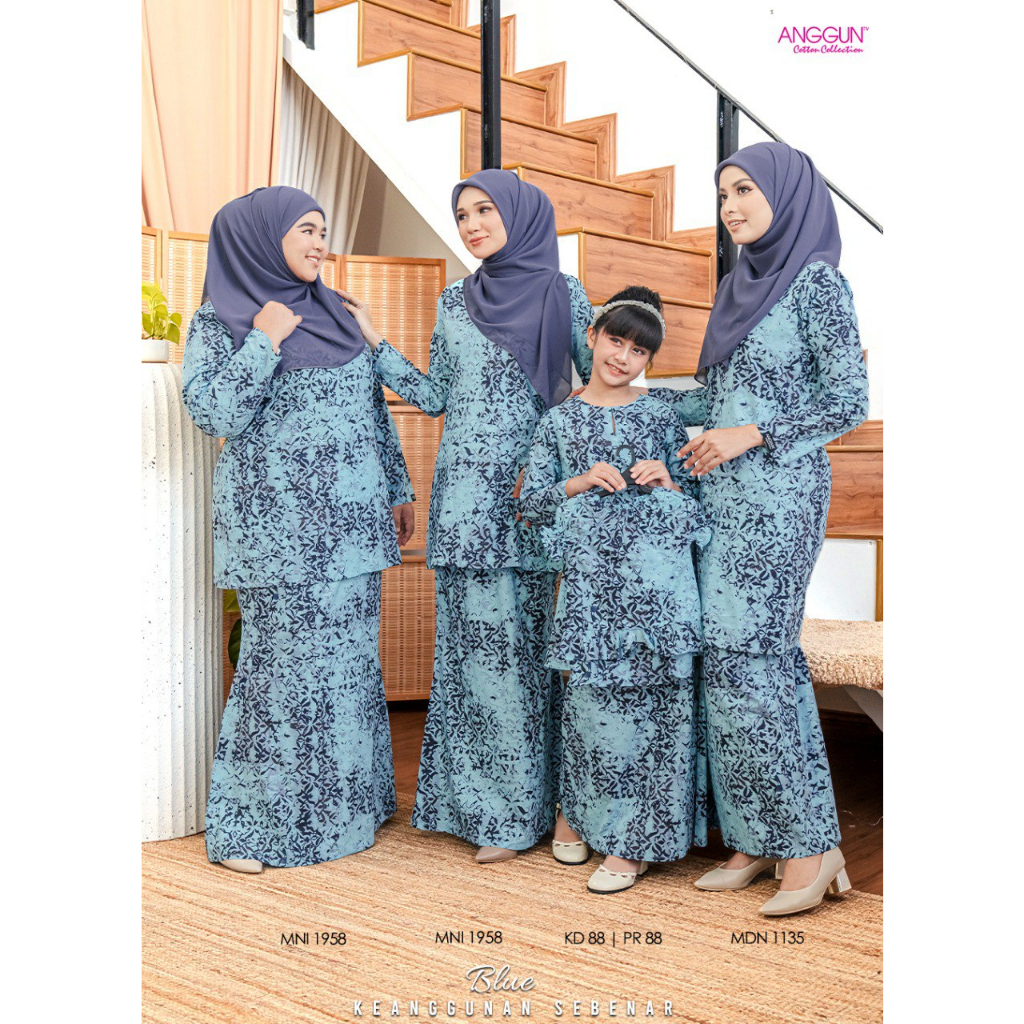 BLUE Koleksi BAJU RAYA COTTON SEDONDON 2023 BY ANGGUN COTTON COLLECTION Kurung Mini Moden