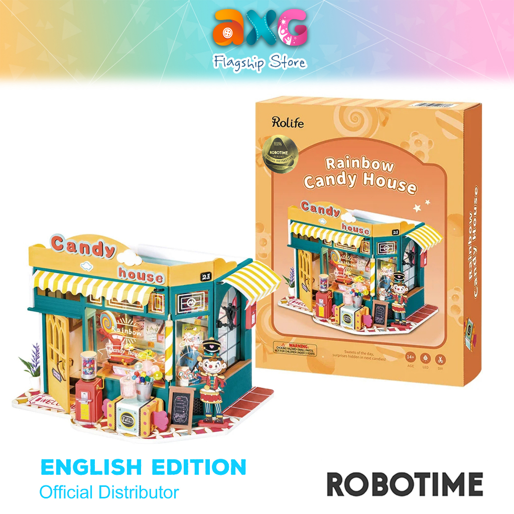 Robotime Rolife DIY Wooden Miniature Dollhouse Rainbow Candy House ...