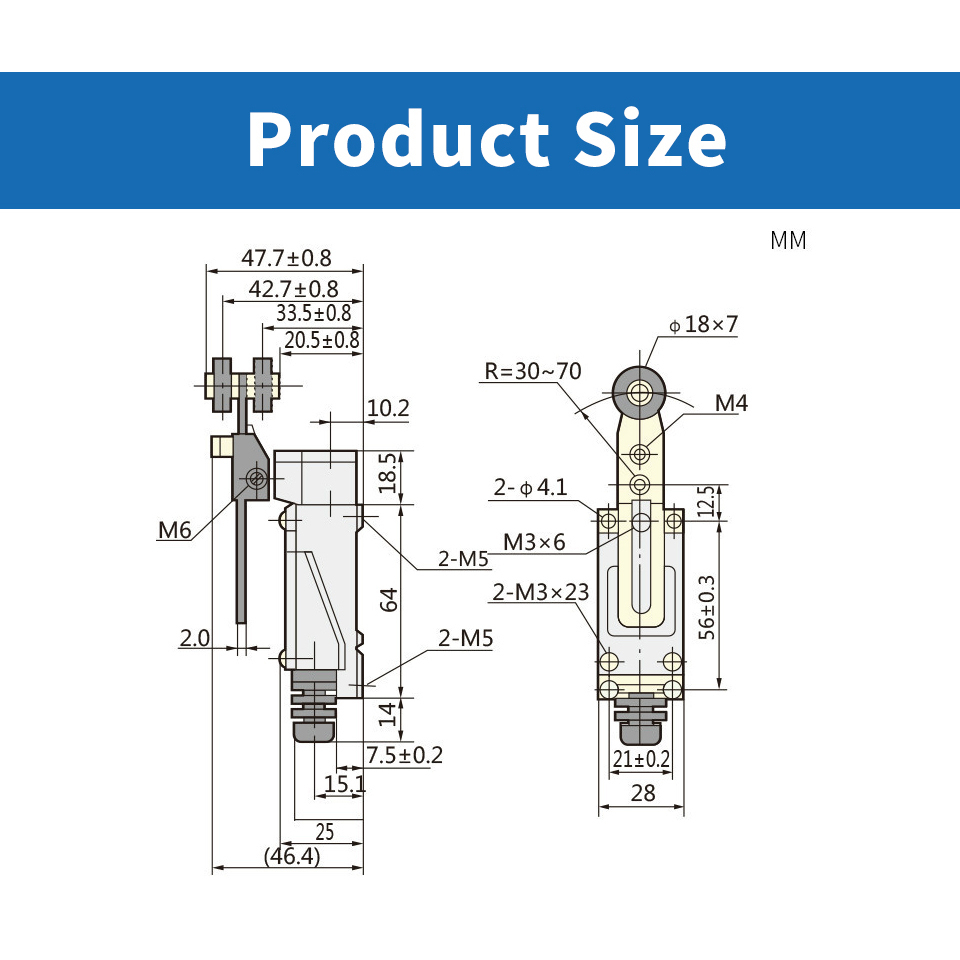 Produktbild von Endlagenschalter YBLX-ME-8111 – Rollenhebel, Einstellbar, Robust, Für CNC, 3D-Drucker & Automatisierung