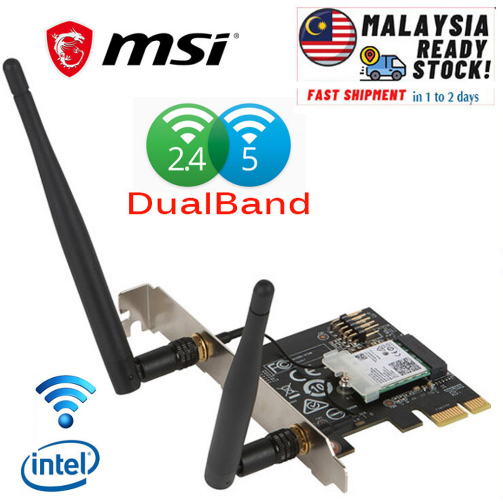 MSI Intel 8265 Dual Band 2.4 5GHz 867 Mbps Desktop PC Wireless Wifi PCI