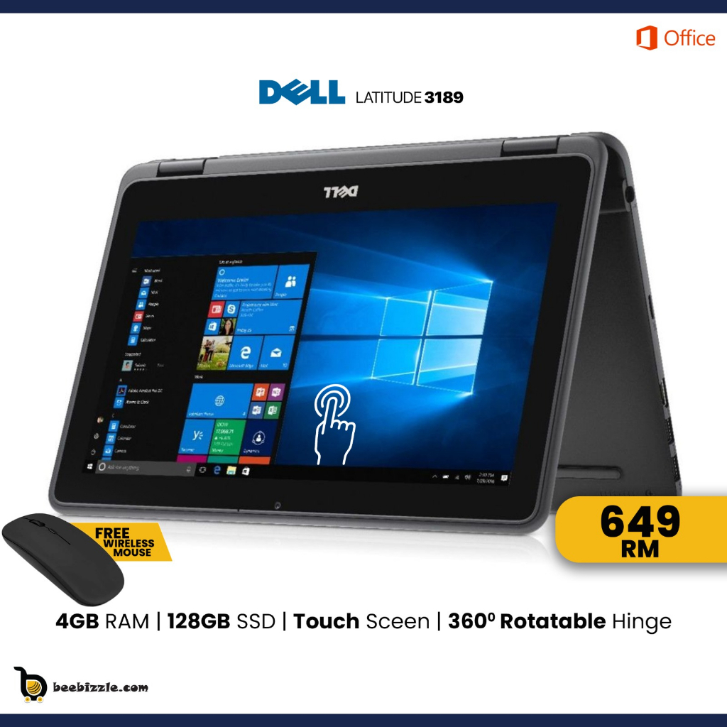 Dell Latitude 3189 2in1 Touchscreen Convertible Laptop, Intel Processor, 4 GB RAM, 128 GB SSD