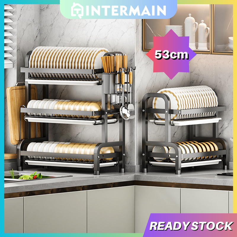 Sinki Dish Rak Pinggan Stainless Steel Dish Rack Rak Dapur Kitchen Dish