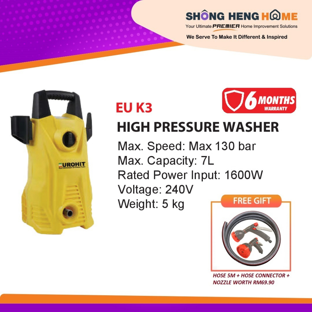 Eurohit Urohit Euk3 High Pressure Washer 130 Bar 1600w Shopee Malaysia 1357