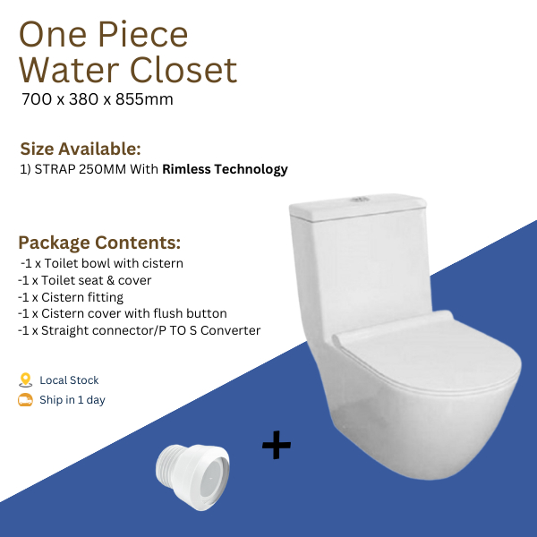 Premium 1 Piece WC S-Trap Rimless 250mm with UF Seat and Washdown ...