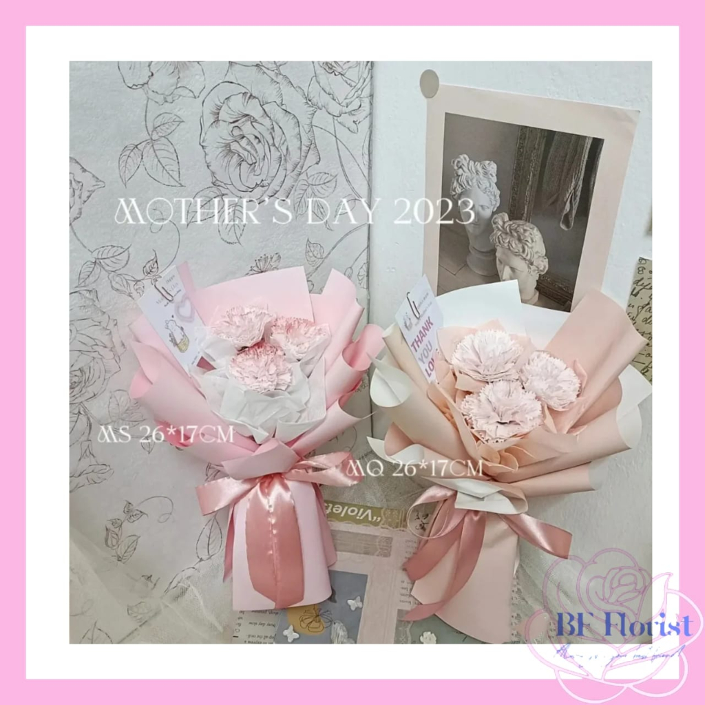 [READY STOCK] 3 STALK SOAP CARNATION BOUQUET, MOTHER'S DAY GIFT