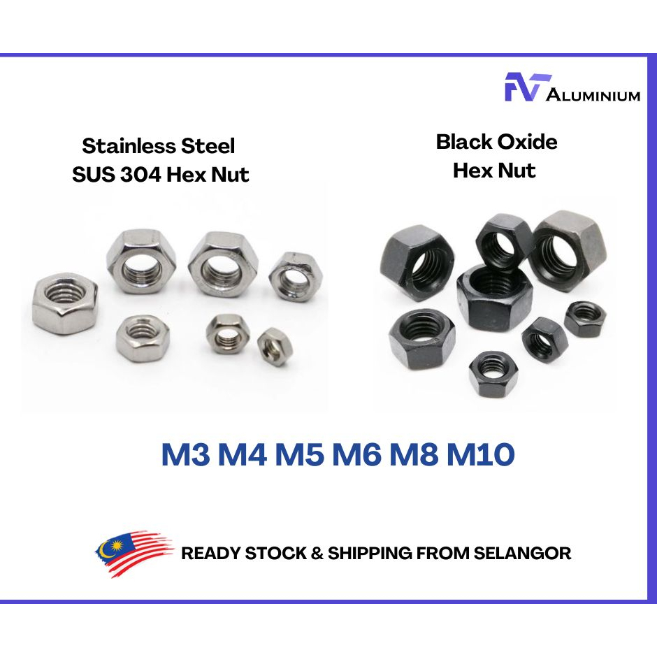 Stainless Steel 304 / Black Oxide M3 M4 M5 M6 M8 M10 Hex Nut Hexagon
