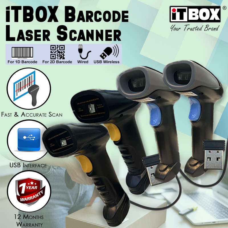 iTBOX Barcode Laser Scanner QR Code Scanner Pengimbas Barkod