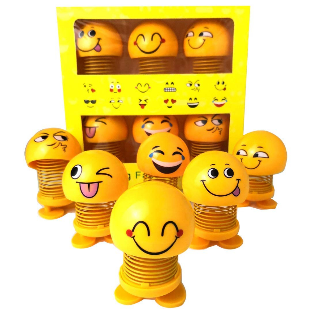 6PCS Toy Car Shaking Head Emoji Doll Emoticon Pack Spring Doll Cute Car