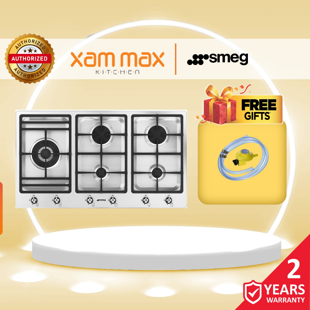 Smeg PS9065 5 Burner Classic Series / Ultra Low Profile / Stainless Steel Gas Cooker Hob