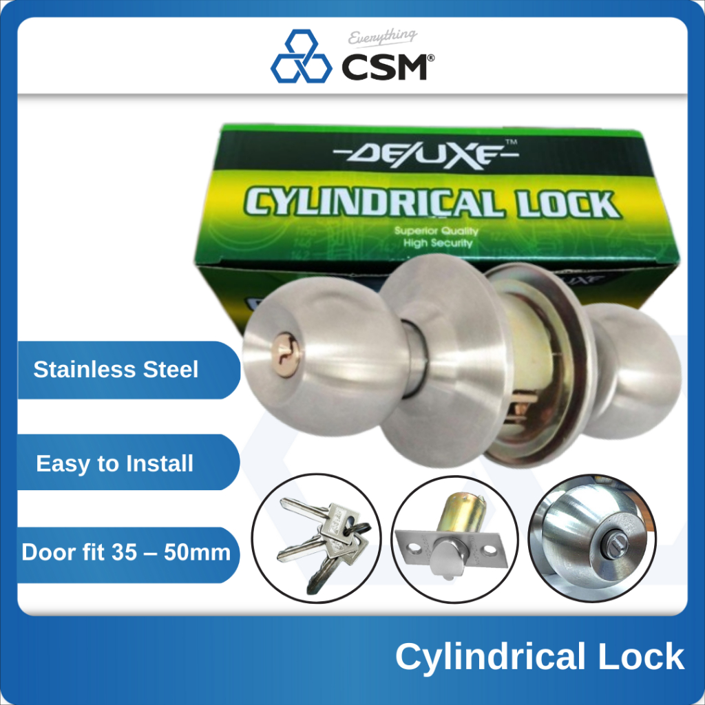 DELUXE High Quality Cylindrical Door Lock Set ( Round Ball ) / Tombol