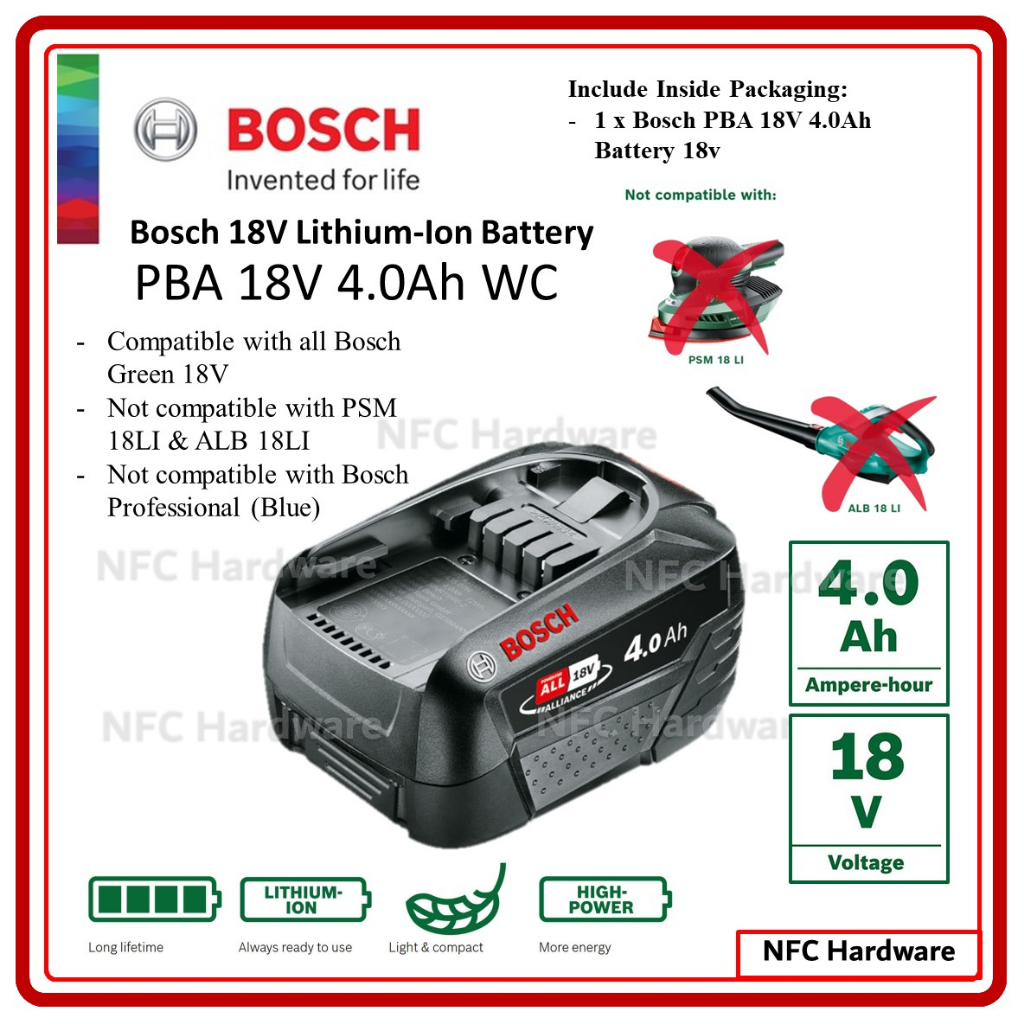 BOSCH Battery Lithium-Ion PBA 18V 4.0Ah WC | Shopee Malaysia