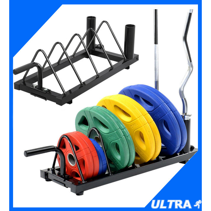 Weight Plate Storage Barbell Rack Olympic Bumper Bar Holder Handle