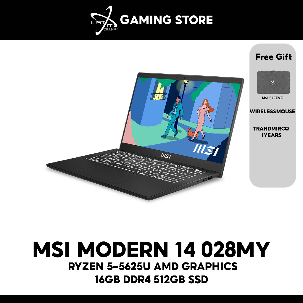 MSI MODERN 14 028MY RYZEN 5-5625U 16GB DDR4 512GB SSD WINDOWS 11 HOME ...