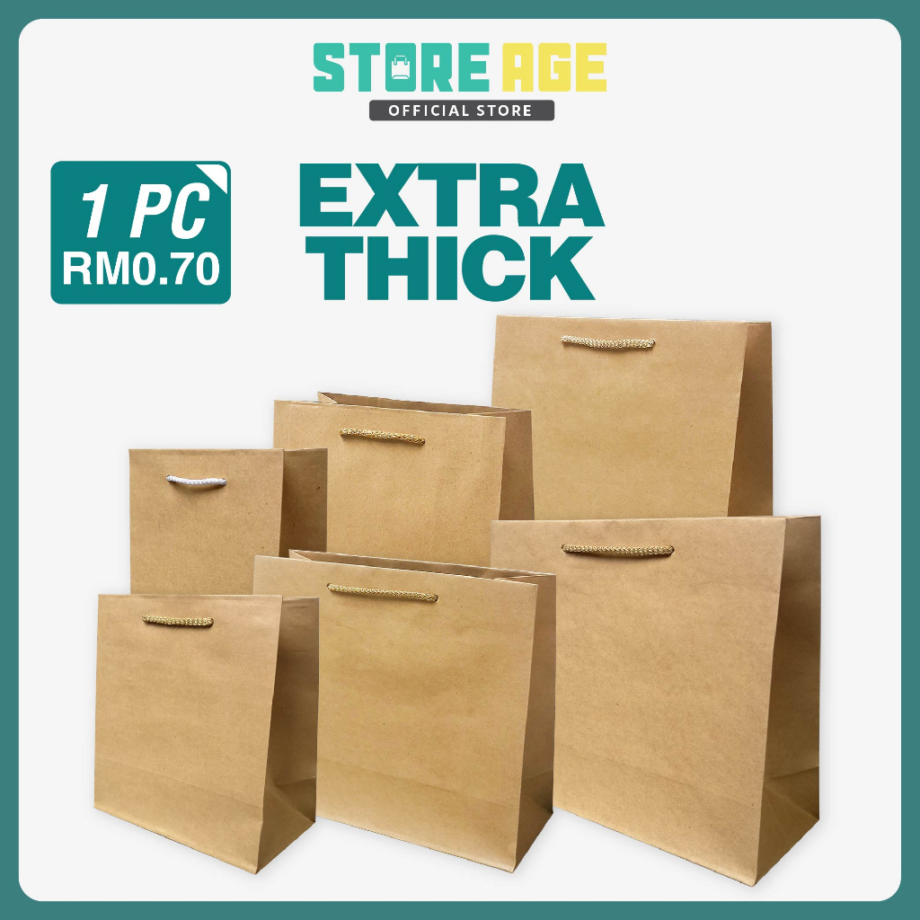Store Age [20pcs] Brown Kraft Paper Bag (Rope Handle), Goodies Bag