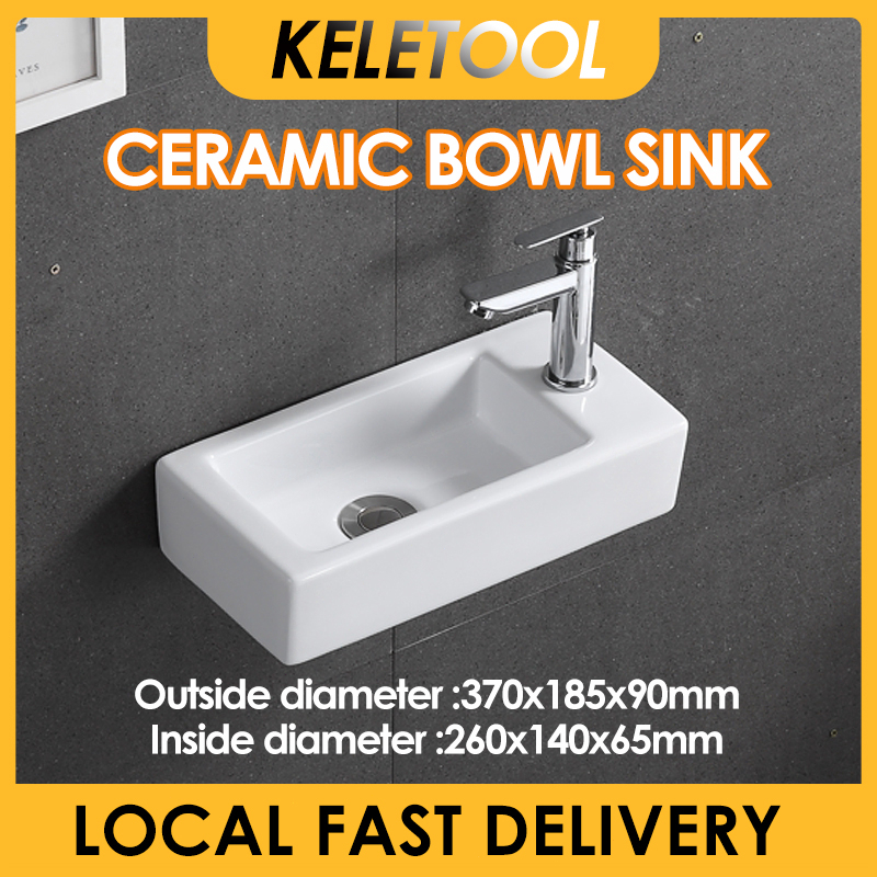 Hand Compact Small Square Wall Hung Cloakroom Ceramic Basin Sink Shower