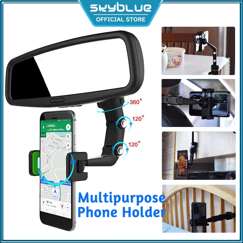 SKYBLUE InCar Rear View Screen Mirror Clip Mobile Phone Mount Holder