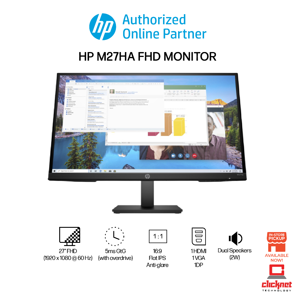 HP M27HA 27' FHD IPS Monitor with Speakers 35M57AA (HDMI, VGA, DP