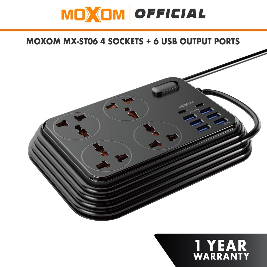 Moxom Wall Extension Plug Cord with 4 Socket Outlets and 6 USB and 2 PD