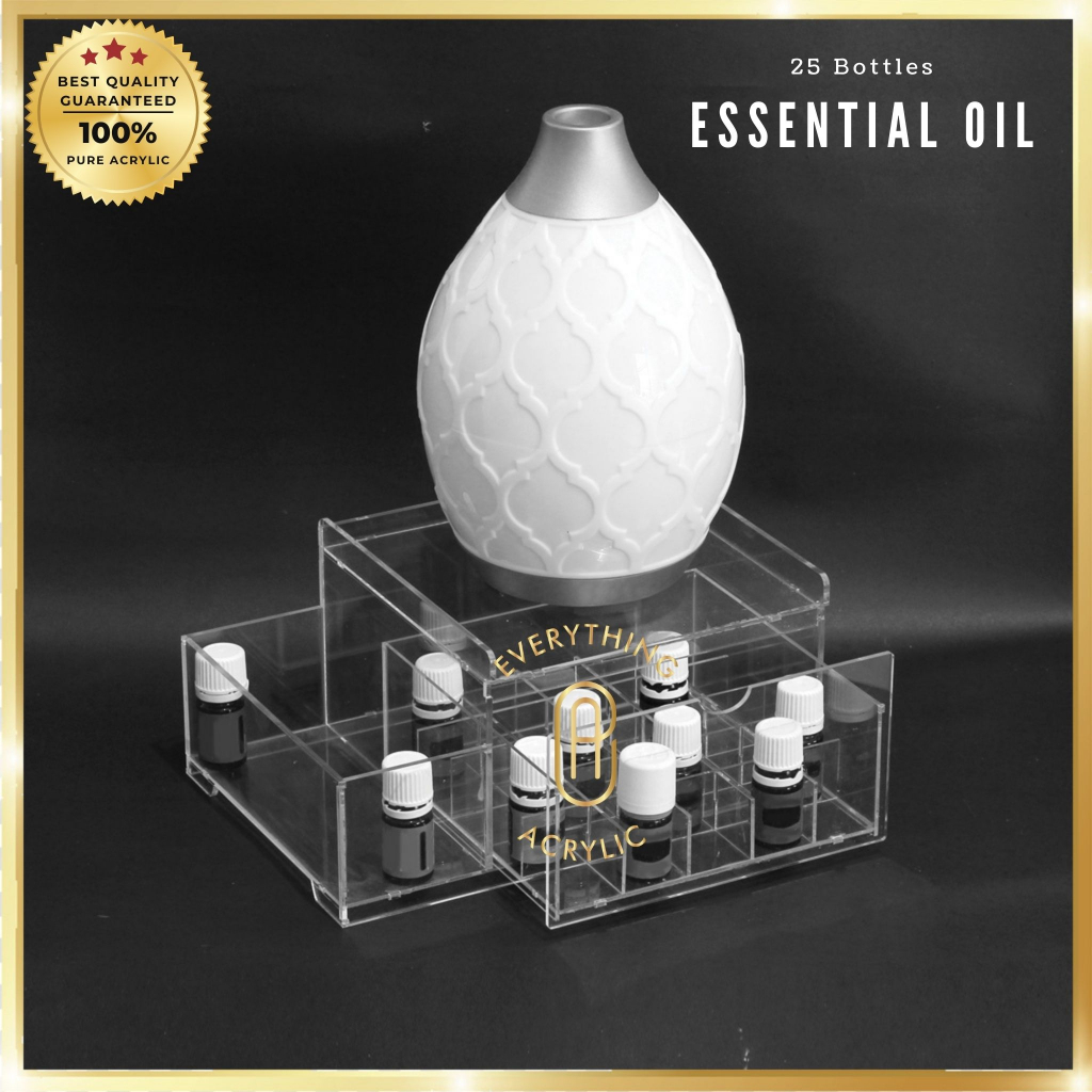 🔥ESSENTIAL OIL + VCO TRAY ACRYLIC SHELF DRAWER🔥 Display Rack 25 Bottles ...