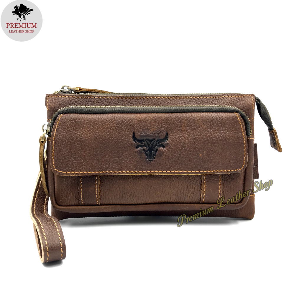 Men's Classic Leather Clutch Bag | Handmade Adjustable Shoulder Bag | Black / Brown / Dark Brown