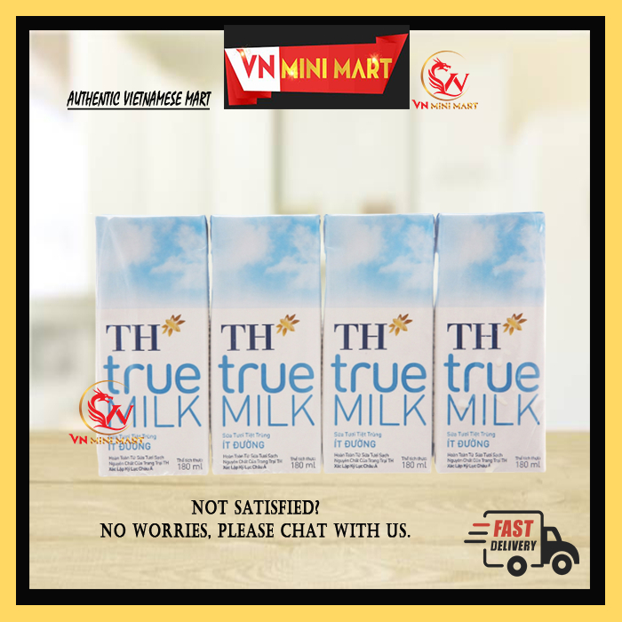 TH True MILK Swweetened/Less Sugar UHT Fresh Milk 180ml x 4 Sữa Tươi