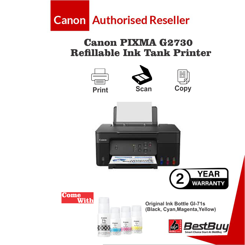 Canon Pixma G2730 Compact Refillable Ink Tank All In One Printcopyscan Printer Shopee Malaysia 0105