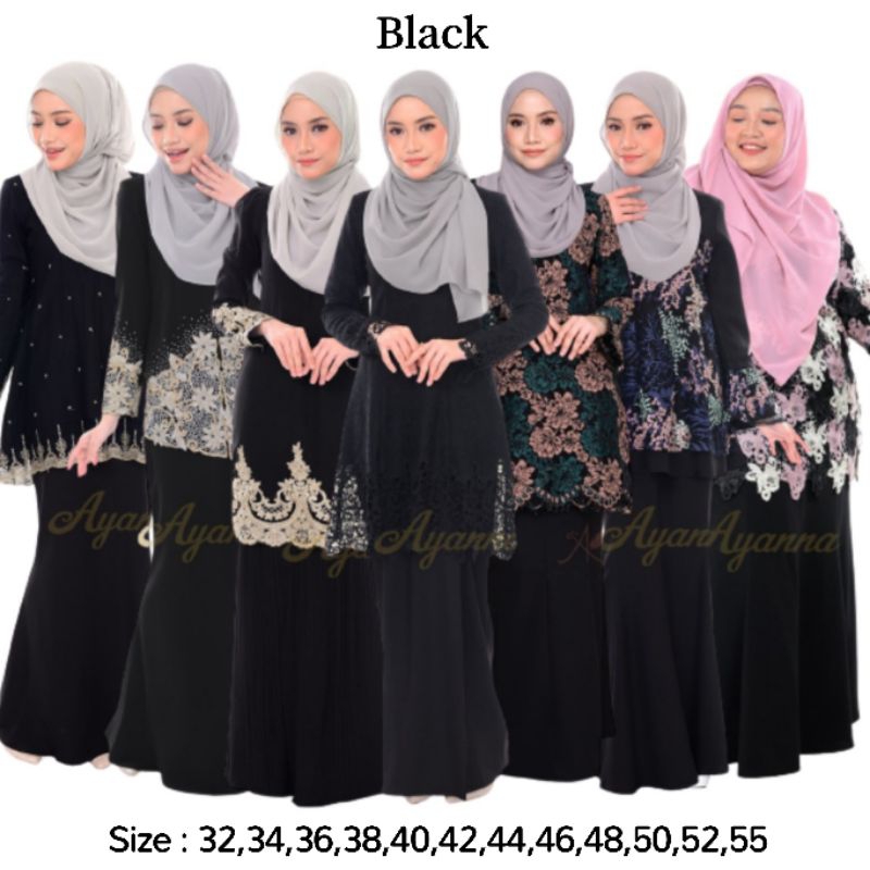 Size 32 55 Tema Black Hitam Baju Kurung Moden Kebaya Jubah Lace