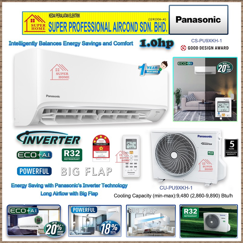 Panasonic 1.0hp Inverter Air Conditioner CSPU9XKH & CUPU9XKH (ECO