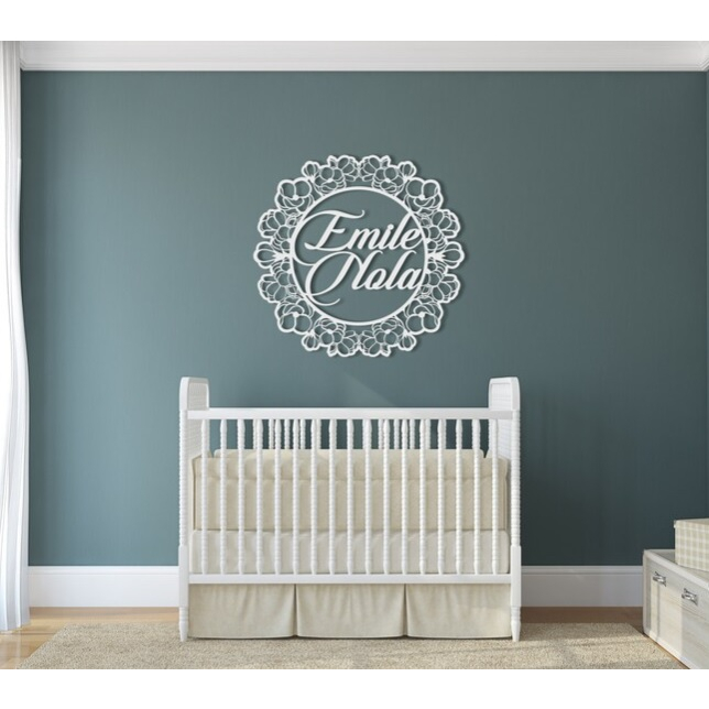 Nursery wood sign round floral frame, Baby Name Signs For Nursery, Baby Girl Nursery Sign, Baby
