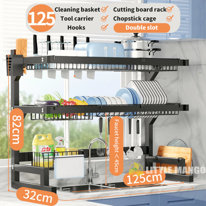 Stainless Steel Rack Dish Rack With Cover Kabinet Dapur Rak Pinggan ...