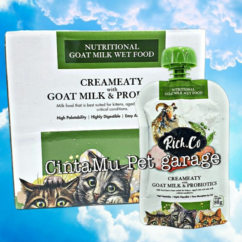 RICH CO CREAMEATY WITH GOAT MILK & PROBIOTICS 80g Susu Kucing Susu
