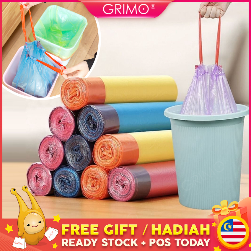 READY STOCK💝 GRIMO Automatic Closing Tie Garbage Bag Drawstring Easy