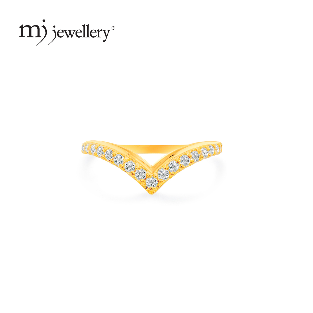 MJ Jewellery 375/9K Gold Zirconia Stone Layered V-Shaped Ring C86 ...