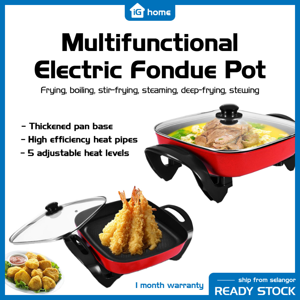 Multifunctional Electric Fondue Pot Thickened Pan Base High Efficiency Heat Pipes 5 Adjustable