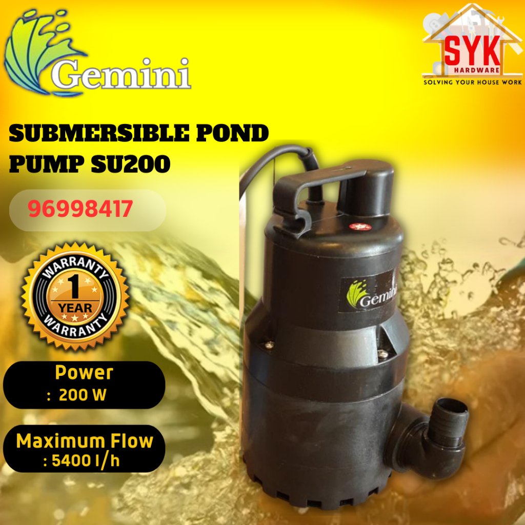SYK Gemini SU200 Submersible Water Pump Fish Pond Pump Aquarium Pump