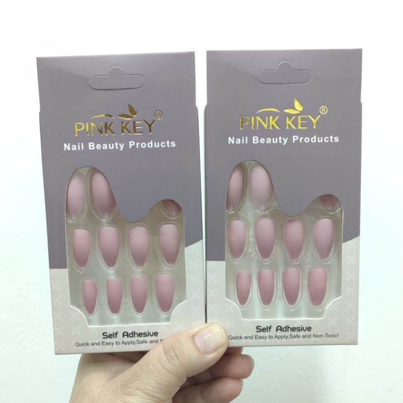 Pink Key Plain Color Self Adhesive Fake Nail (12pcs) Shopee Malaysia