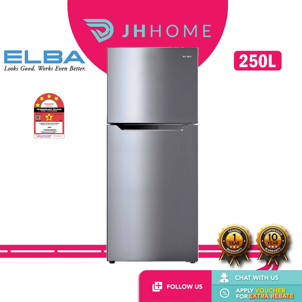 Elba 250L 2Door Refrigerator No Frost Cooling Fridge Moveable Twist