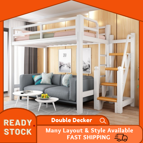『Bed Room』Metal Loft Bed Single Queen King Size Double Decker Elevated