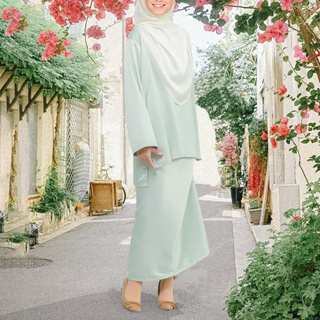KURUNG Muslimah plain Anggun Sarong premium Soft Satin Duchess Baju Kurung  pario skirt maternity pragnent set wear