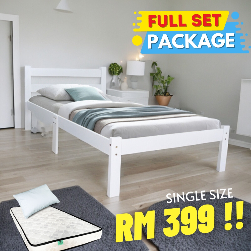 [PACKAGE] MINA DEBORAH solid wooden single bed frame / Katil Kayu