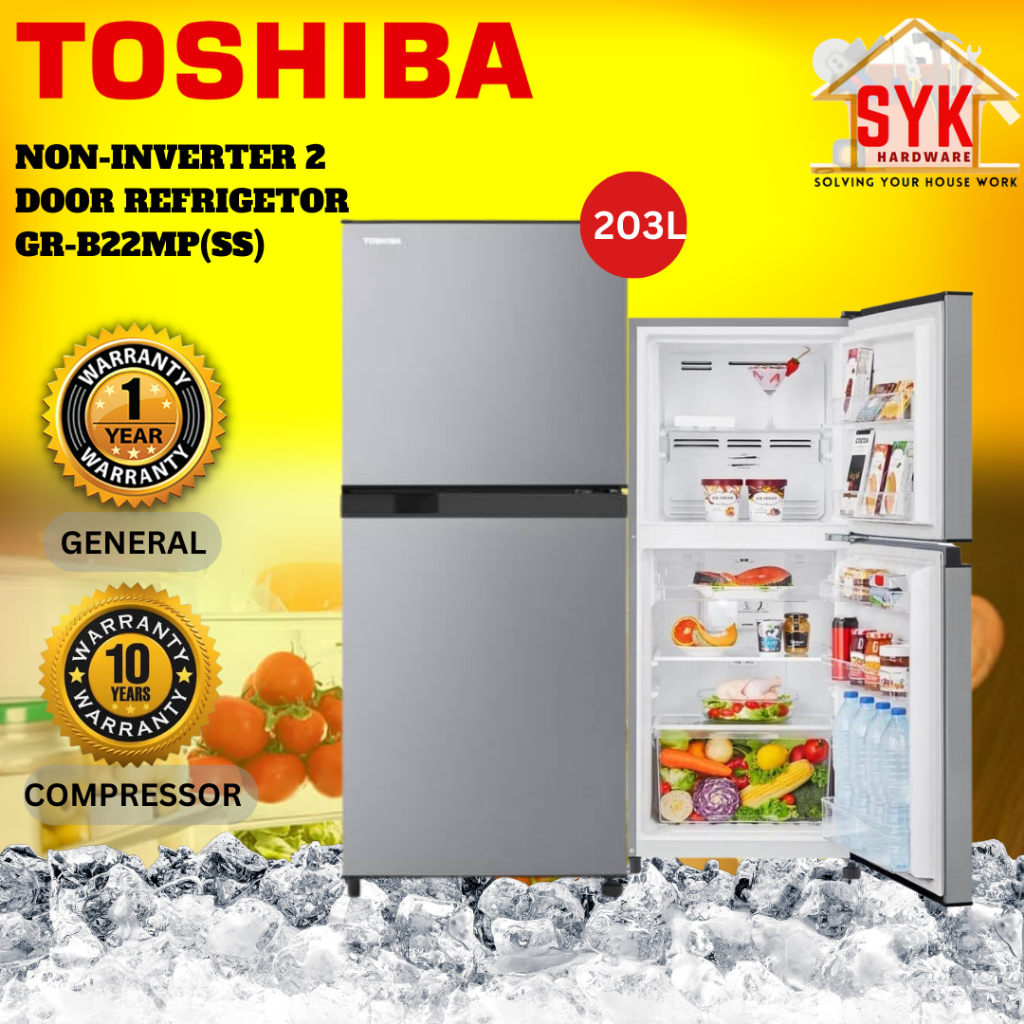 SYK Toshiba GRB22MP(SS) 2 Door Refrigerator Fridge Non Inverter Home