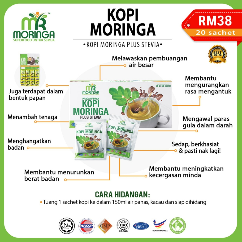 Moringa kopi Plus Stevia 100% original HQ MR Moringa / Sesuai Untuk ...