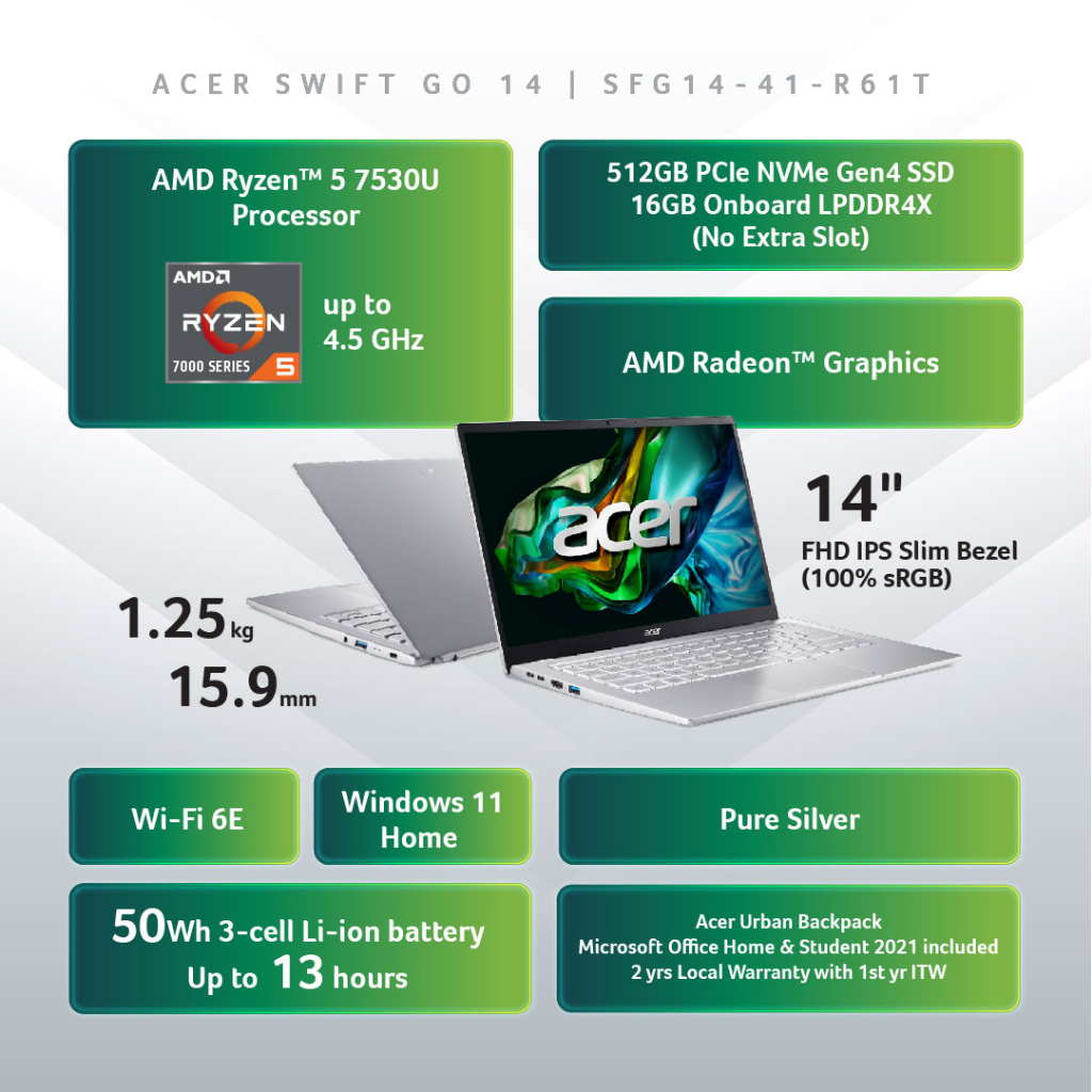 Acer Swift Go 14 AMD Ryzen™ 7000 Laptop (Ryzen 7 - SFG14-41-R3ZM ...