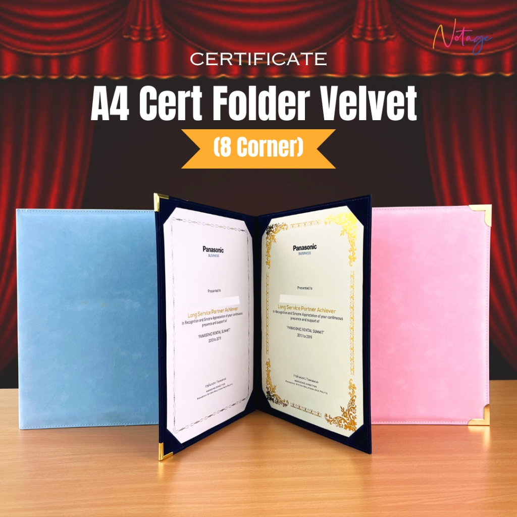 A4 Velvet Certificate Holder 8 corner 2 Side Certificate Folder