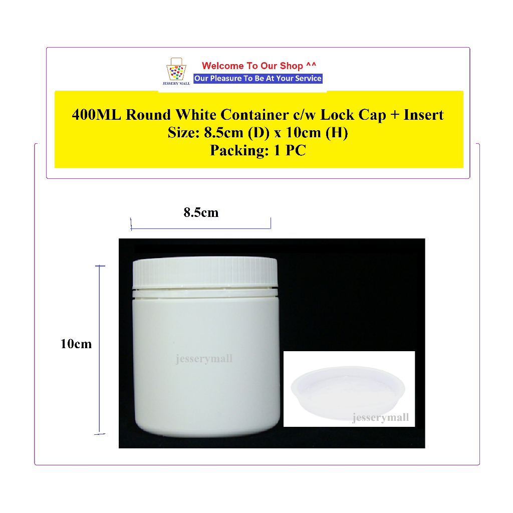 400ml Round White Container With Lock Cap & Insert (Packing: 1PC ...