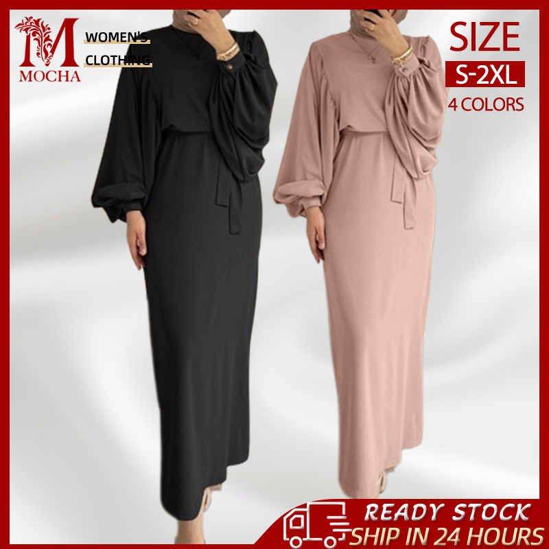 【new 2024】st181 S 2xl Women Muslim Long Dress Puff Sleeve Maxi Dress