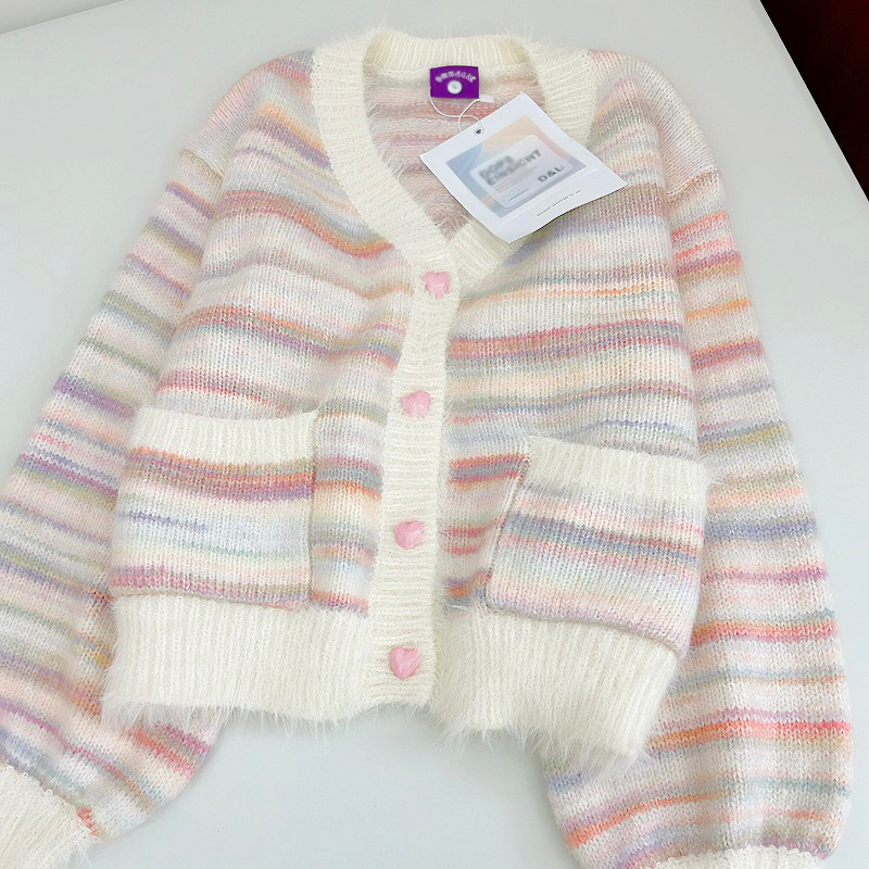 Pastel Rainbow Furry V Neck Cardigan | Shopee Malaysia