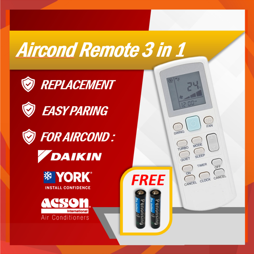 Daikin York Acson In Aircond Remote Rectangular Alat Kawalan Jauh