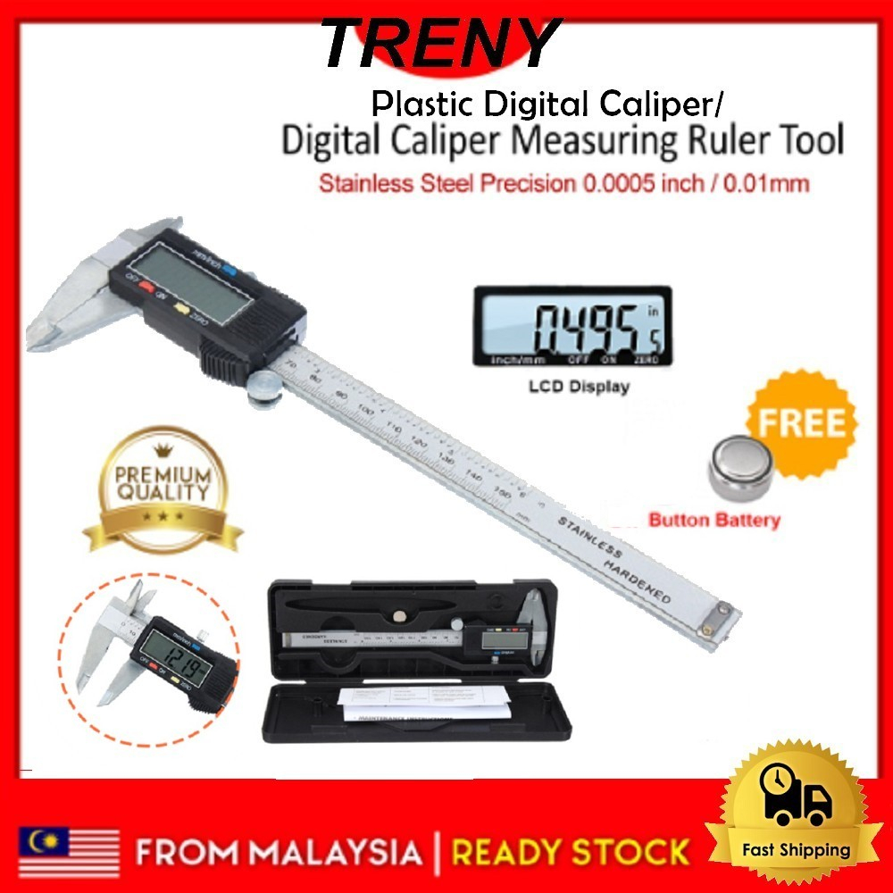 TRENY 6"inch 150mm Digital Caliper Stainless Steel LCD Digital Vernier Caliper Measurement Tool