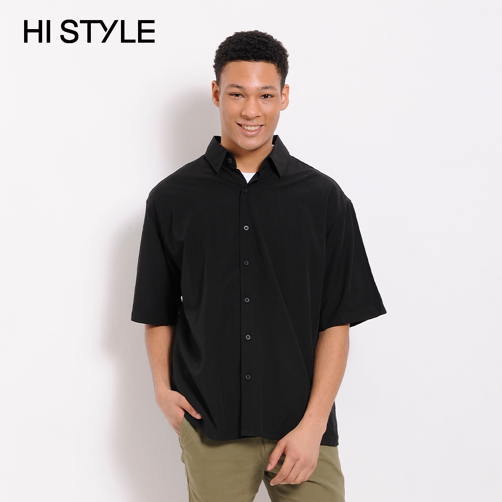 HI STYLE Men Oversized Short Sleeve Shirt - Black - ETM3H3809 / Kemeja ...